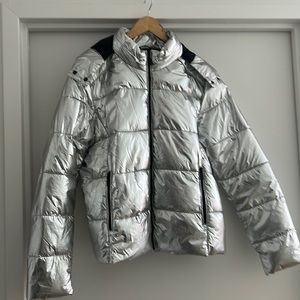 Marc NY silver metallic puffer jacket with hood